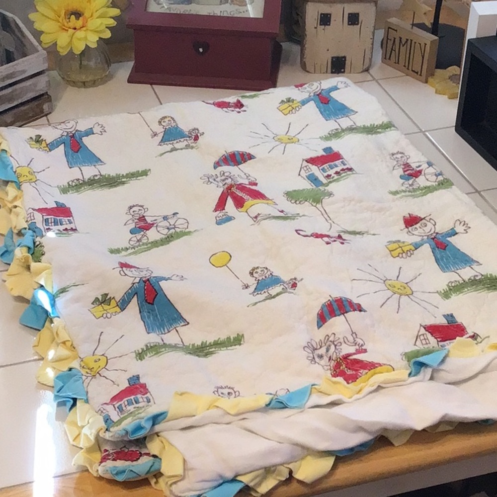 Colorful Vintage Handmade Quilted Baby Blanket/Wall Hanging